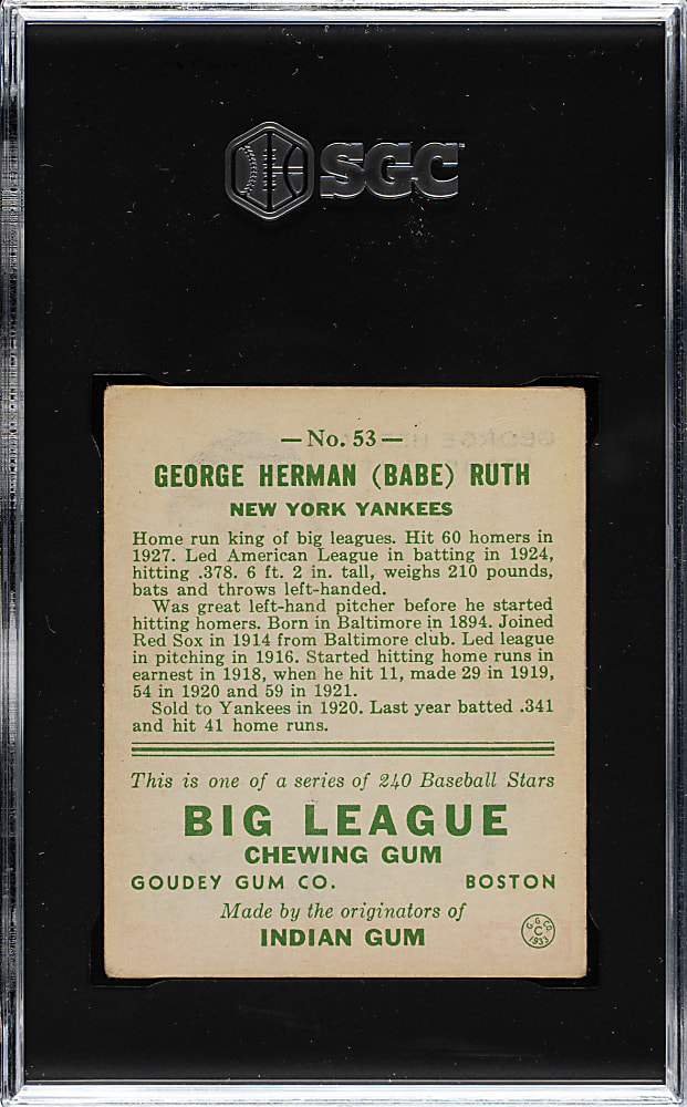 1933 R319 Goudey #53 Babe Ruth SGC EX 5