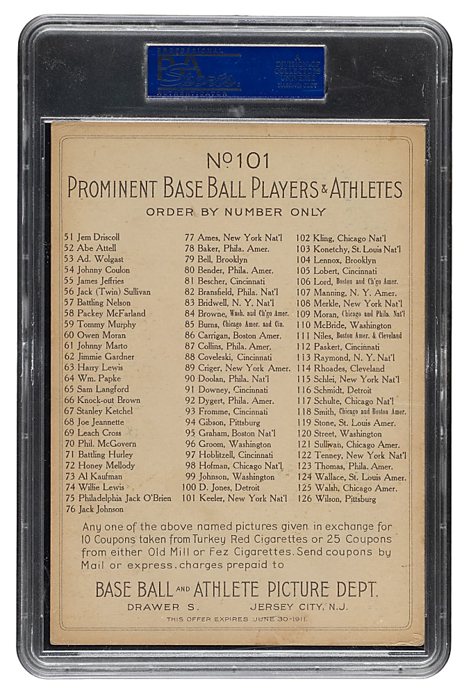 1911 T3 Turkey Red #101 Wee Willie Keeler PSA VG-EX 4