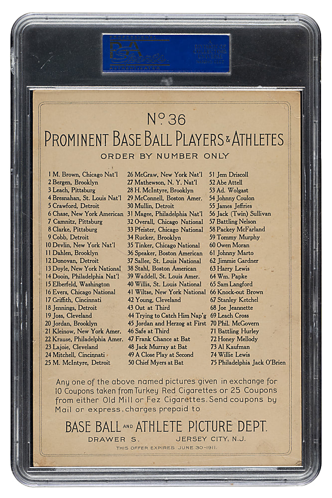 1911 T3 Turkey Red #36 Tris Speaker PSA VG 3