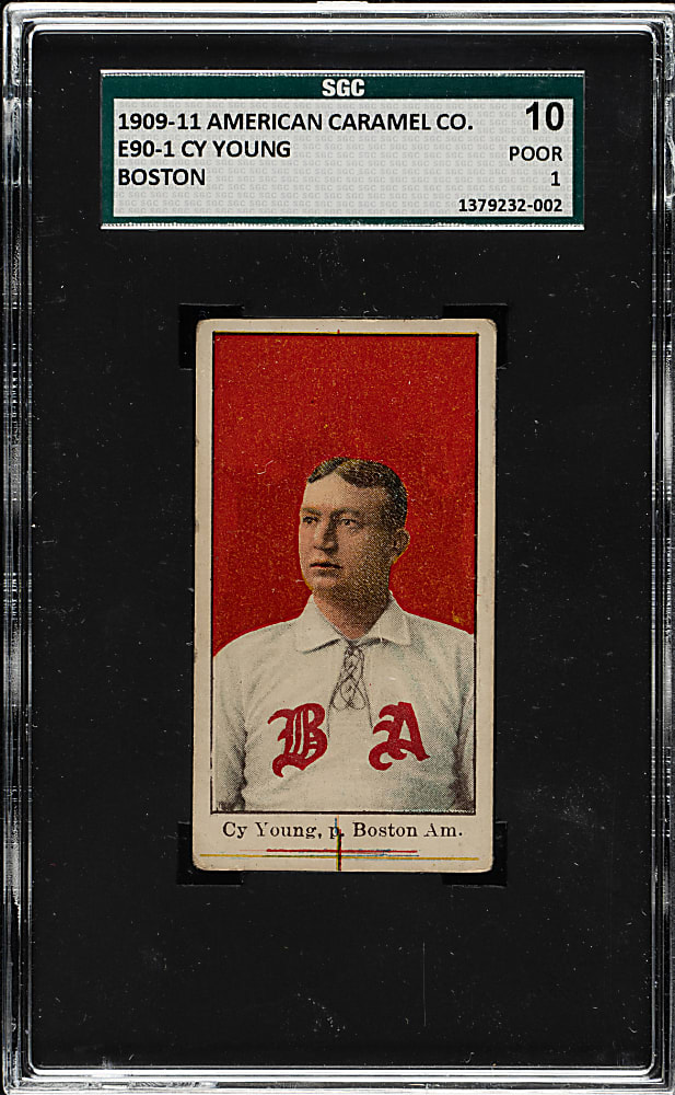 1909-1911 E90-1 American Caramel Cy Young Boston SGC POOR 10 - Interesting Printing Anomaly