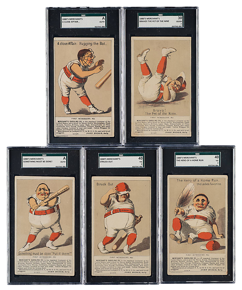 1880s H804-7 “Merchant’s Gargling Oil Series” Trade Card SGC-Graded Complete Set (5)