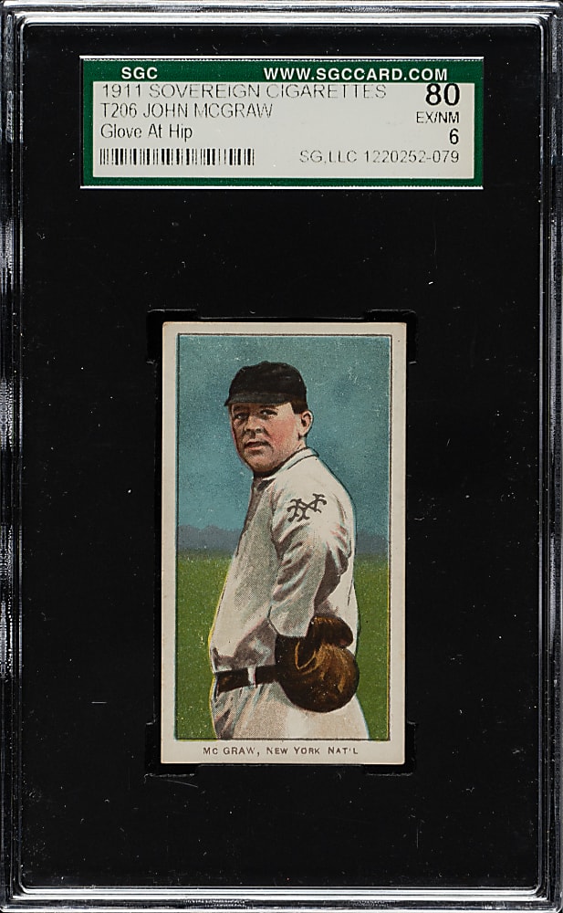 1909-1911 T206 White Border John McGraw Glove At Hip SGC EX/NM 80 - Sovereign 460 Back