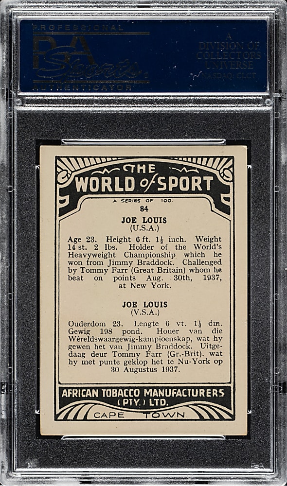 1939 African Tobacco "The World of Sport" (Large) #84 Joe Louis PSA EX-MT 6