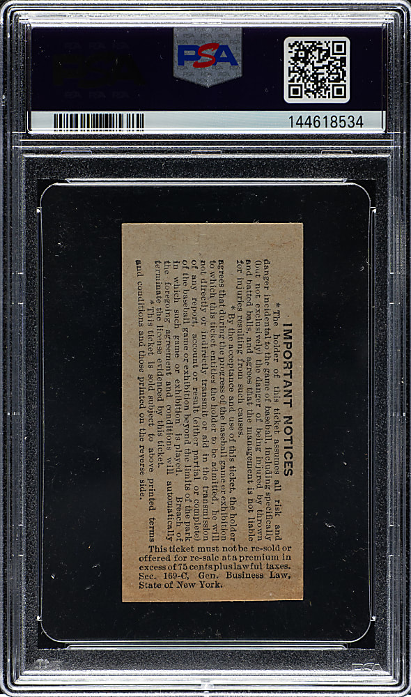 June 14, 1941 New York Yankees (vs. Cleveland Indians) Ticket Stub - PSA - Joe DiMaggio 27th Consecutive Game Hit Streak