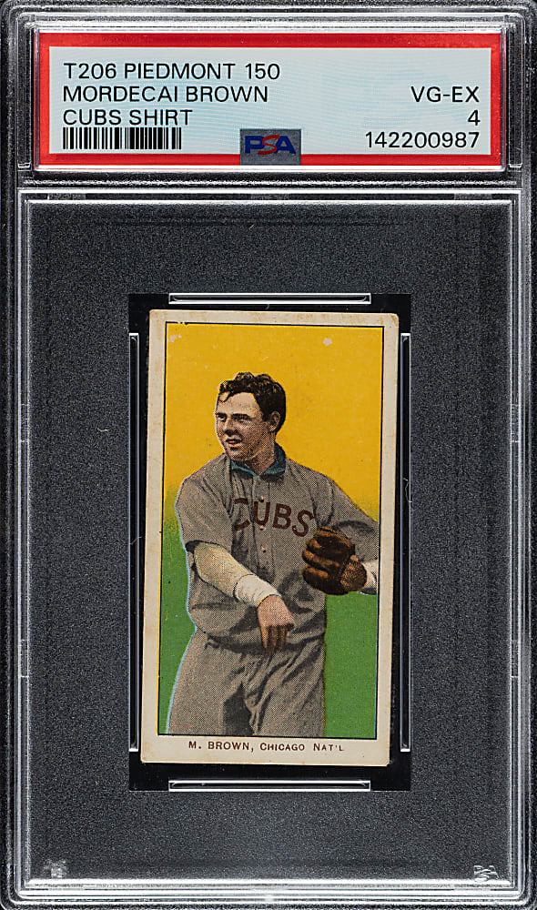 1909-1911 T206 White Border Mordecai Brown Cubs on Shirt PSA VG-EX 4