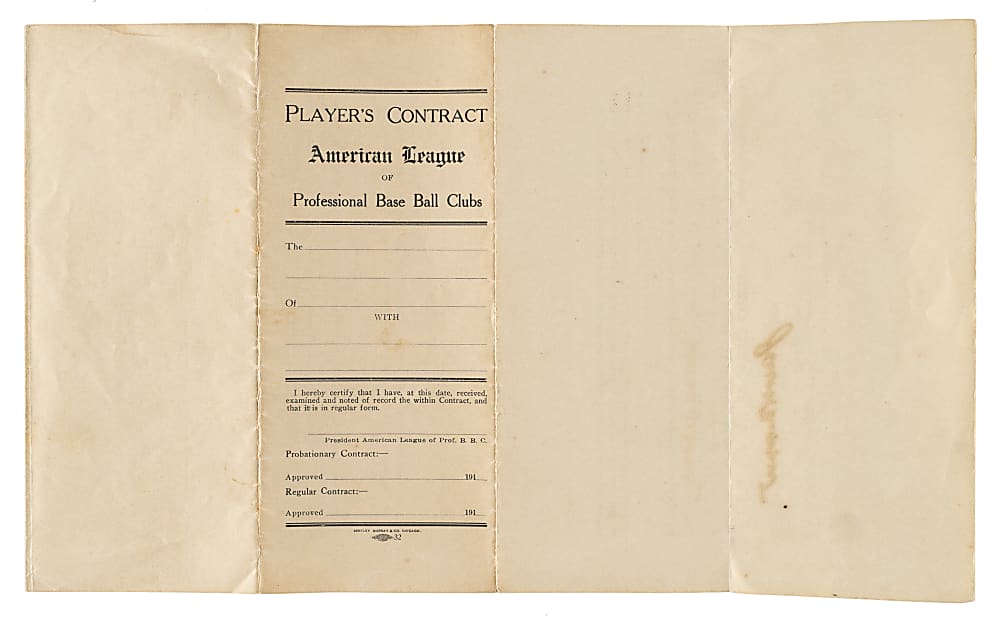 1916-1918 Frank Baker New York Yankees Contract - Also Signed by Jacob Ruppert - JSA