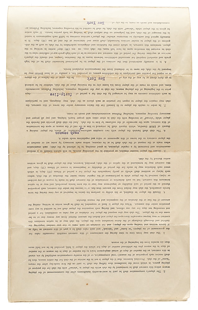 1916-1918 Frank Baker New York Yankees Contract - Also Signed by Jacob Ruppert - JSA