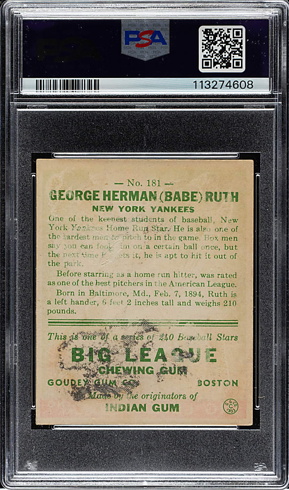 1933 R319 Goudey #181 Babe Ruth PSA FAIR 1.5