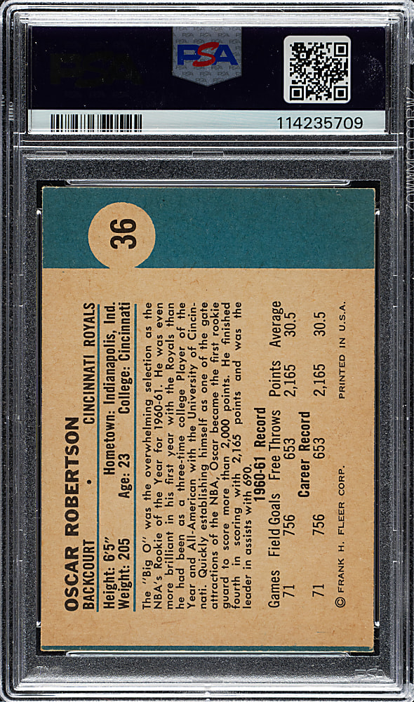 1961-1962 Fleer Basketball #36 Oscar Robertson Rookie PSA EX 5