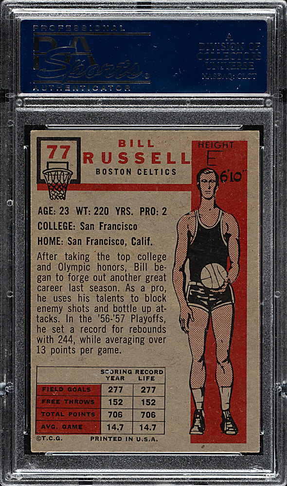 1957-1958 Topps Basketball #77 Bill Russell Rookie PSA VG-EX 4