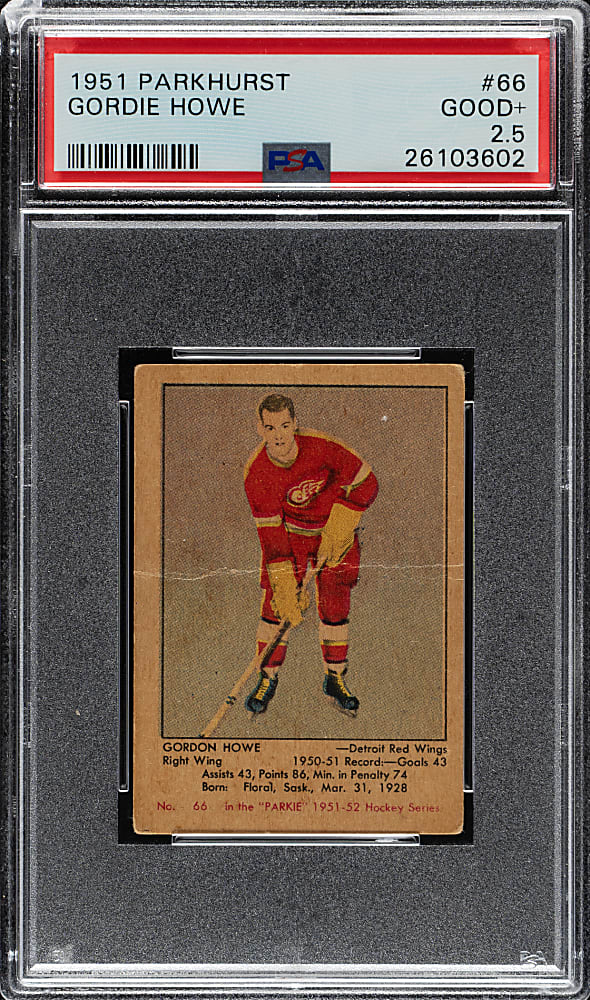 1951-1952 Parkhurst Hockey #66 Gordie Howe Rookie PSA GOOD+ 2.5