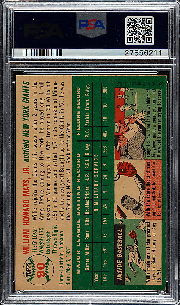 1954 Topps #90 Willie Mays PSA NM-MT 8