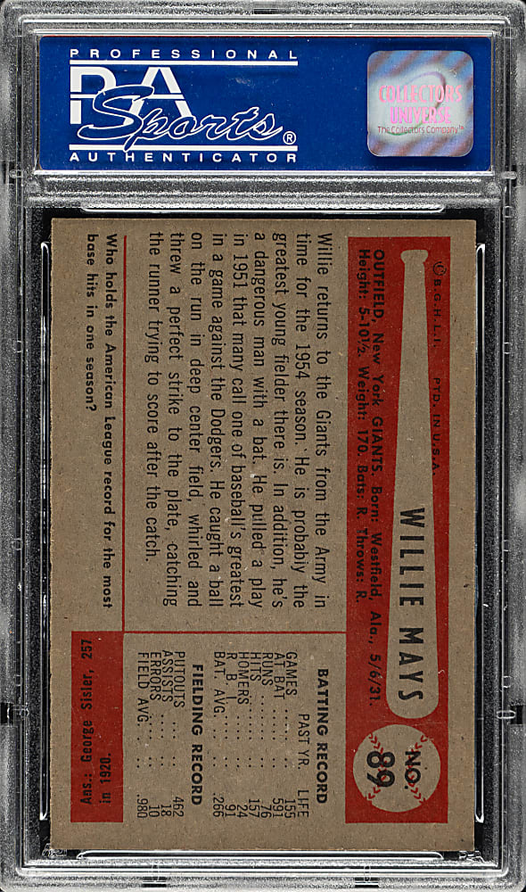 1954 Bowman #89 Willie Mays PSA NM-MT 8