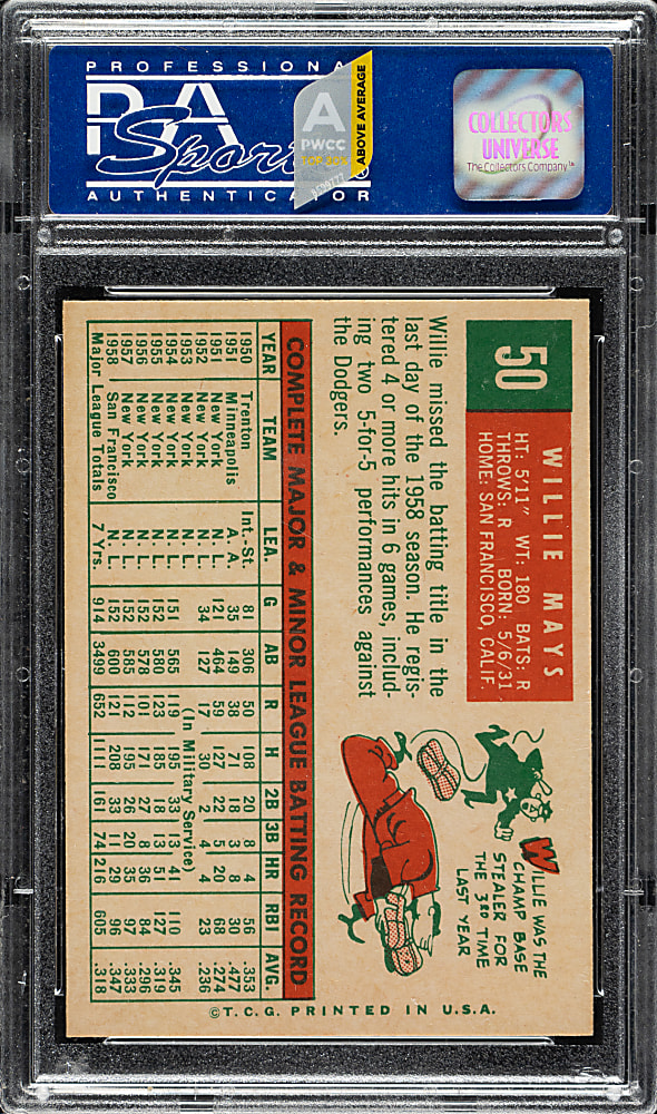 1959 Topps #50 Willie Mays PSA NM-MT 8