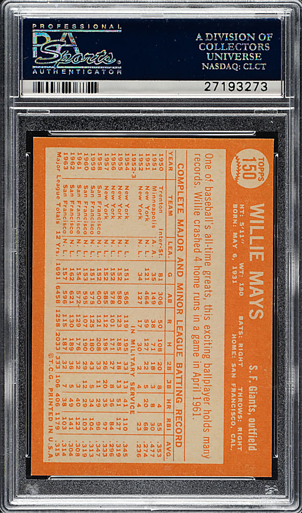 1964 Topps #150 Willie Mays PSA NM-MT+ 8.5