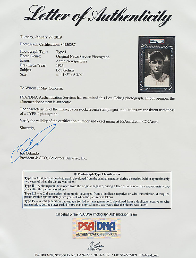 1926 Lou Gehrig Original ACME Newspictures Photograph PSA/DNA Type I