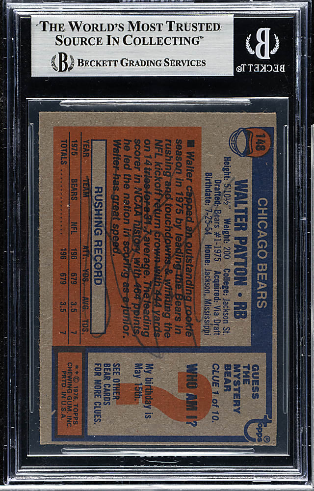 Twice-Signed 1976 Topps Football #148 Walter Payton Rookie - Beckett