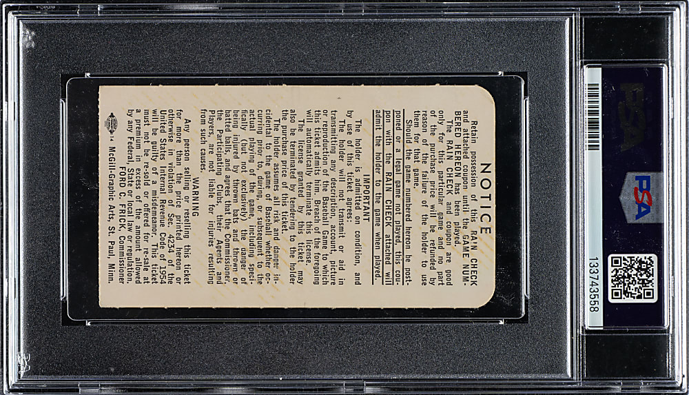 1965 Minnesota Twins (vs. Los Angeles Dodgers) World Series Game 7 Ticket Stub PSA EX 5 - Sandy Koufax MVP and Third World Series Title