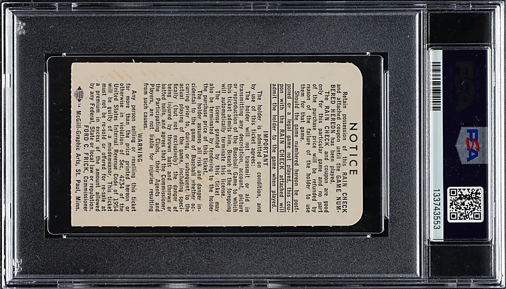 1965 Minnesota Twins (vs. Los Angeles Dodgers) World Series Game 2 Ticket Stub PSA EX-MT 6 - Jim Kaat vs. Sandy Koufax