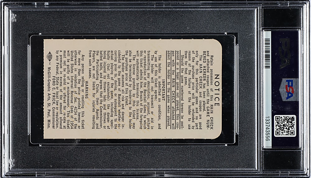 1965 Minnesota Twins (vs. Los Angeles Dodgers) World Series Game 6 Ticket Stub PSA EX 5