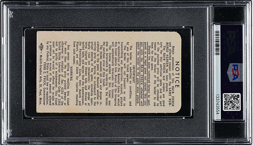 1965 Minnesota Twins (vs. Los Angeles Dodgers) World Series Game 2 Ticket Stub PSA EX 5 (MK) - Jim Kaat vs. Sandy Koufax