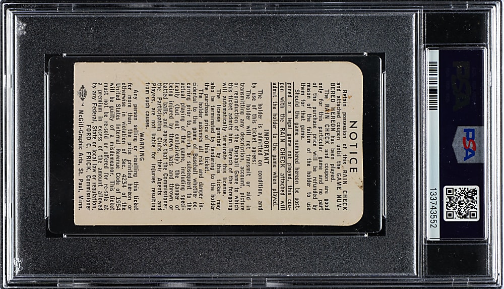 1965 Minnesota Twins (vs. Los Angeles Dodgers) World Series Game 1 Ticket Stub PSA VG-EX 4 - Sandy Koufax Sits Out for Yom Kippur