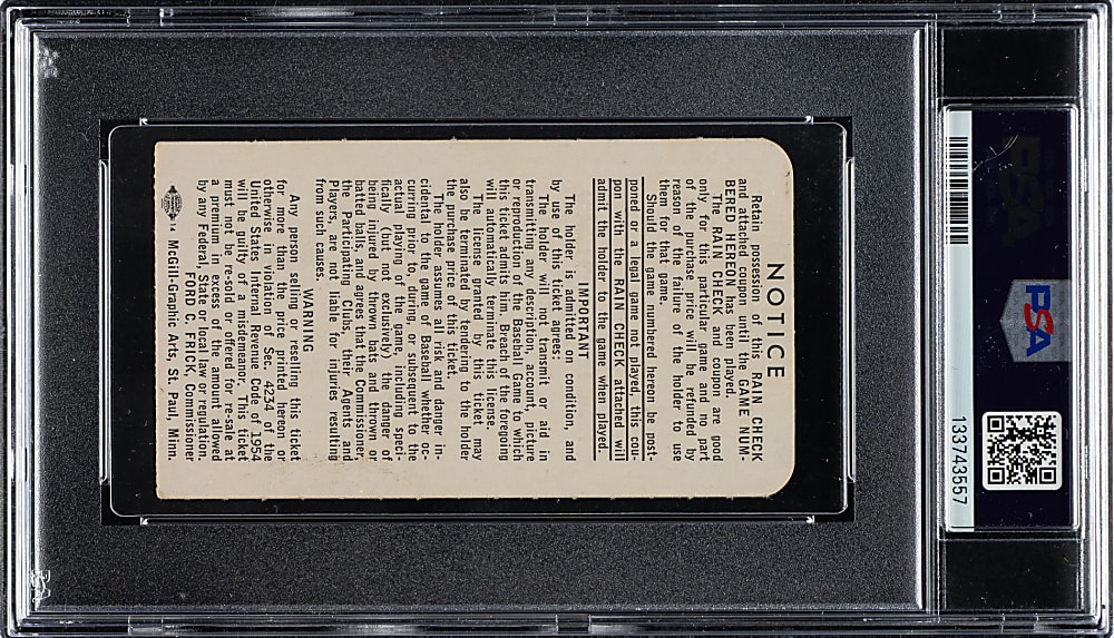 1965 Minnesota Twins (vs. Los Angeles Dodgers) World Series Game 7 Ticket Stub PSA EX 5 (MK) - Sandy Koufax MVP and Third World Series Title
