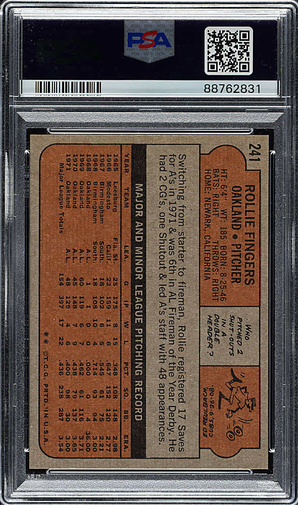 1972 Topps #241 Rollie Fingers PSA GEM MINT 10