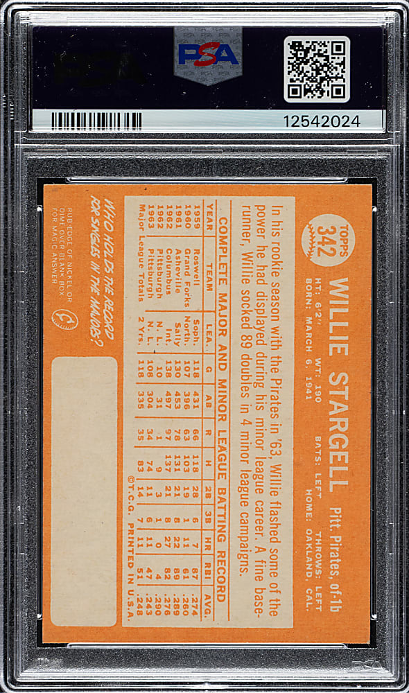 1964 Topps #342 Willie Stargell PSA MINT 9