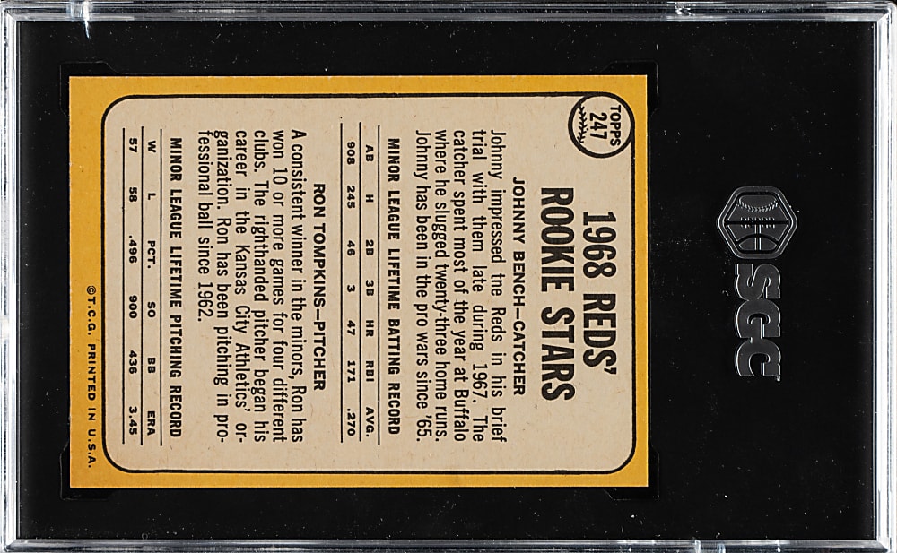 1968 Topps #247 Johnny Bench Rookie SGC GEM MINT 10 - 1 of 3!