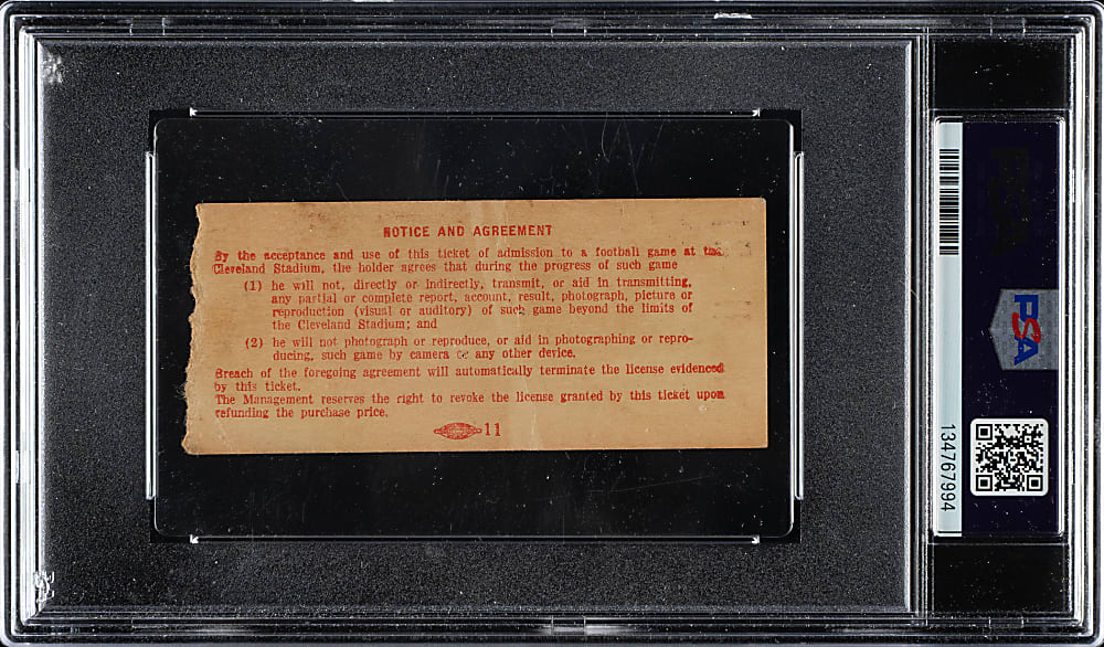 September 29, 1957 Cleveland Browns (vs. New York Giants) Ticket Stub - Jim Brown NFL Debut!