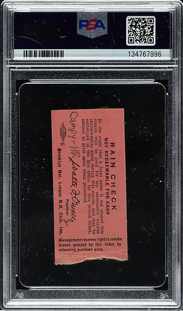 July 24, 1953 Brooklyn Dodgers (vs. Milwaukee Braves) Ticket Stub - PSA - Jackie Robinson Career Home Run #100 and Roy Campanella Career Home Run #142