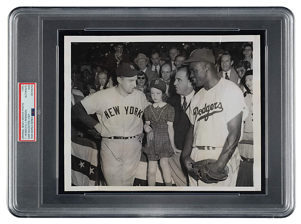 1949 World Series Tommy Henrich and Jackie Robinson Original International News Photograph PSA/DNA Type I