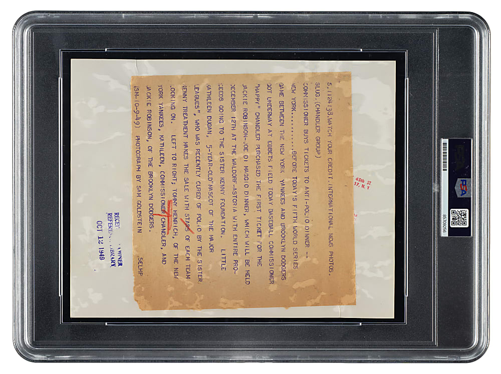 1949 World Series Tommy Henrich and Jackie Robinson Original International News Photograph PSA/DNA Type I