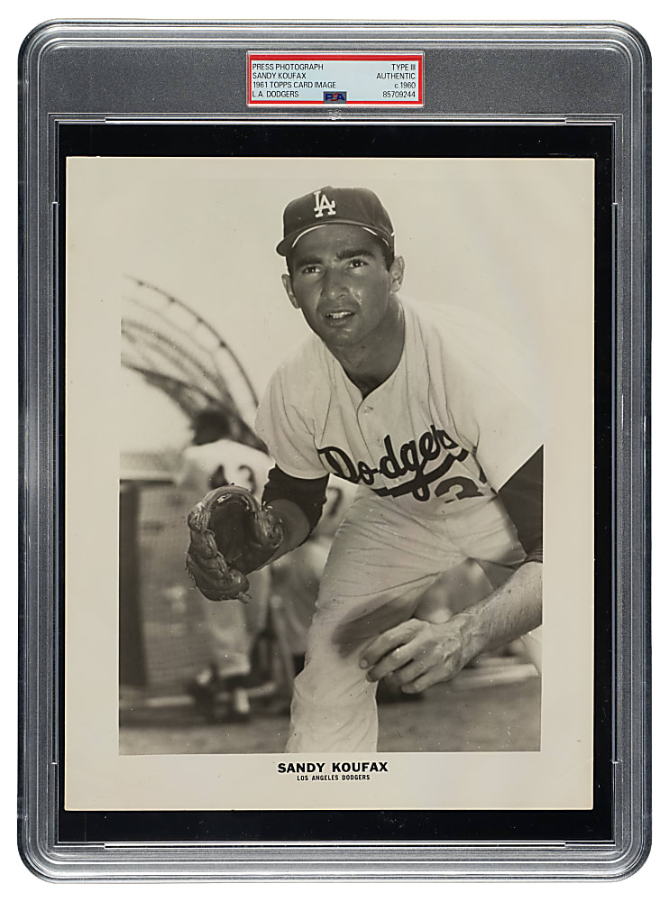 Circa 1960s Sandy Koufax Los Angeles Dodgers Vintage Press Photograph PSA/DNA Type III - Image Used for 1961 Topps Card!