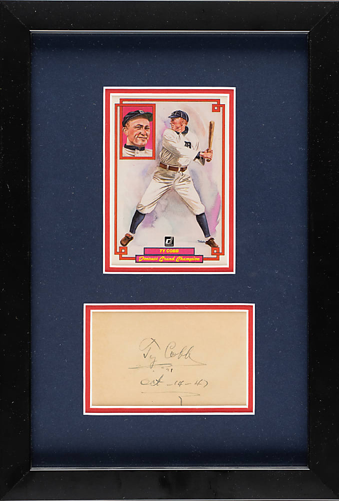Ty Cobb Signed Index Card with "Oct-14-47" Inscription in Framed Display - JSA