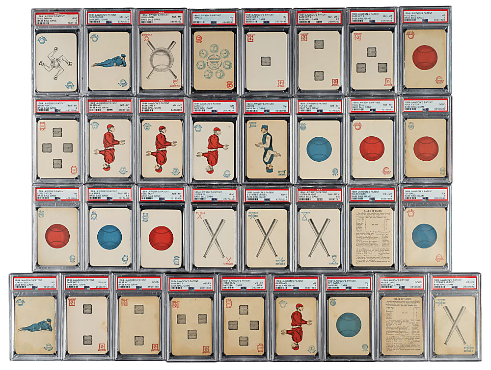 1884 Lawson's Base Ball Game Playing Card Complete Set (36) Including 37 PSA-Graded Cards Plus Original Box and 28 Duplicates