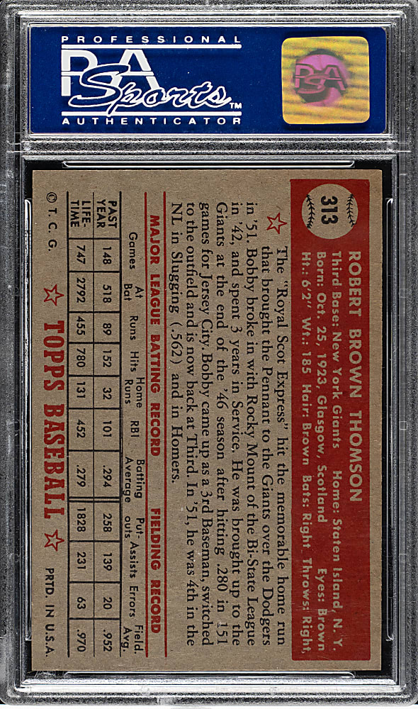 1952 Topps #313 Bobby Thomson High Number PSA NM-MT 8