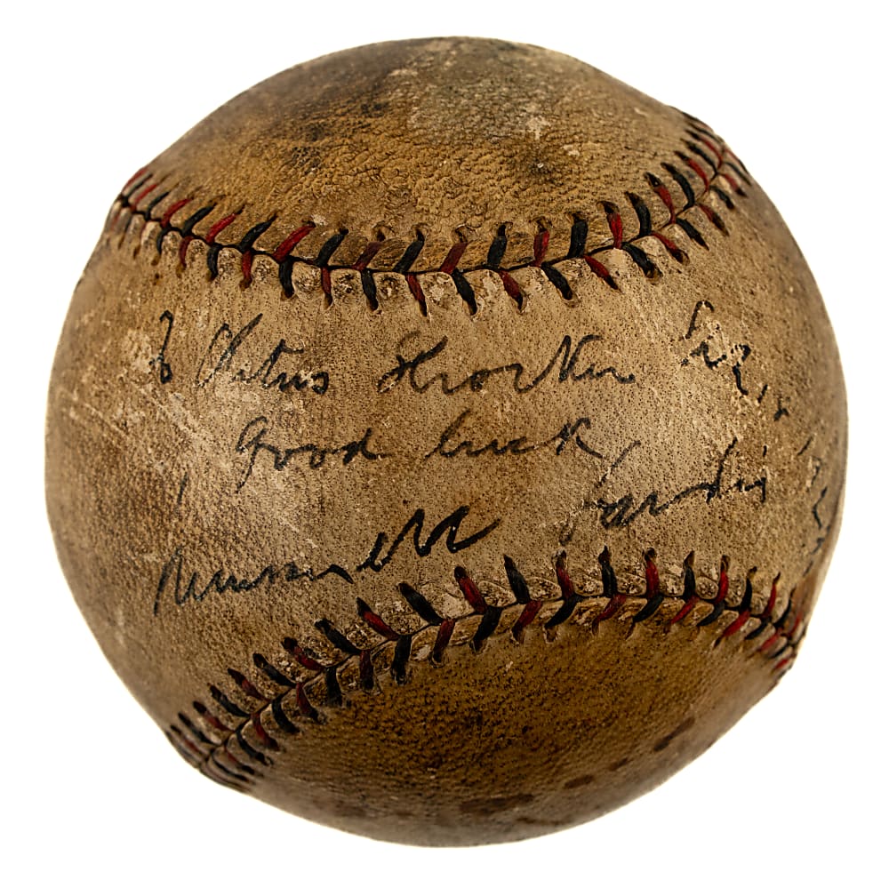 1922 Kenesaw Landis Single-Signed Baseball Presented to Urban Shocker's Son - From the Urban Shocker Collection