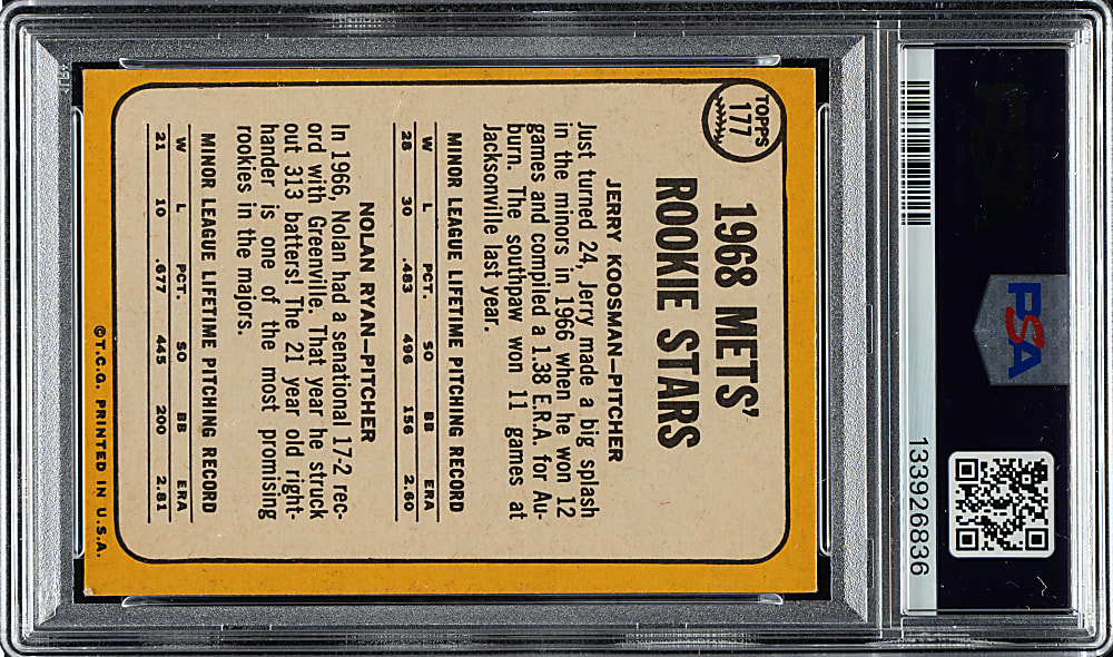 1968 Topps #177 Nolan Ryan Rookie PSA EX 5