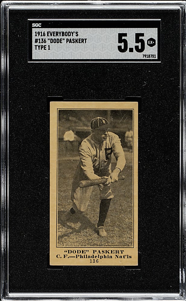 1916 M101-4 Everybody's Clothing Store (Type 1) #136 "Dode" Paskert SGC EX+ 5.5