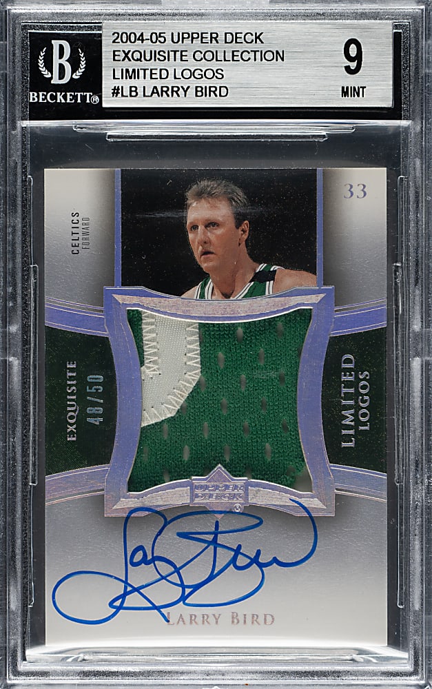 2004-2005 Upper Deck Exquisite Collection Limited Logos Basketball #LL-LB Larry Bird #48/50 BGS MINT 9 with GEM MINT 10 Signature