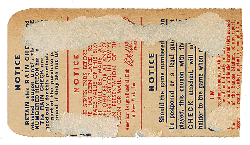 1947 New York Yankees (vs. Brooklyn Dodgers) World Series Game 6 Ticket Stub - Al Gionfriddo's Catch