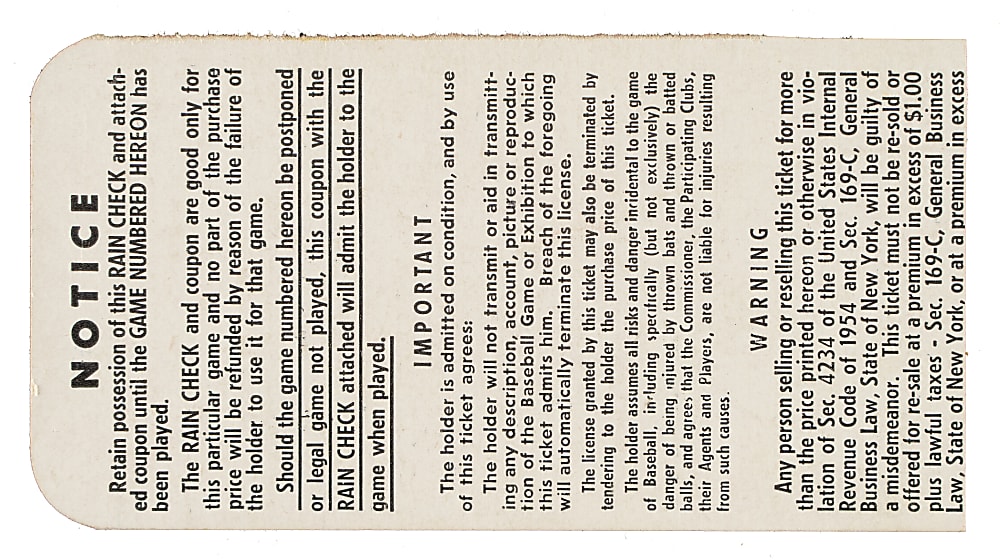 1955 New York Yankees (vs. Brooklyn Dodgers) World Series Game 1 Ticket Stub - Jackie Robinson Steals Home