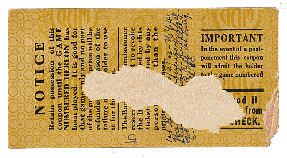 1933 New York Giants (vs. Washington Senators) World Series Game 1 Ticket Stub