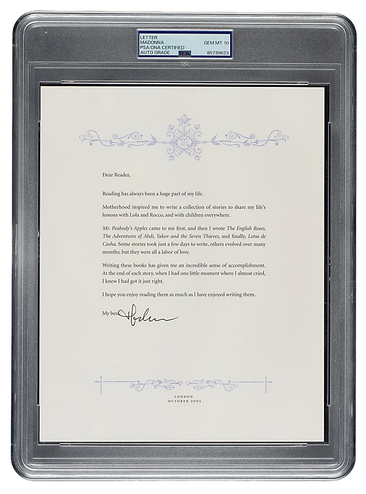 2005 Madonna Signed Letter PSA/DNA GEM MINT 10
