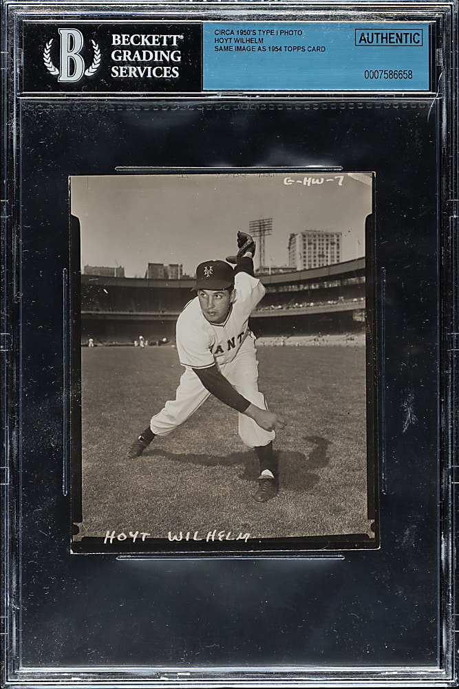 Circa 1950s Hoyt Wilhelm Original Bill Jacobellis Contact-Proof Photograph Beckett Type I - Image Used for 1954 Topps Card (Action Shot)