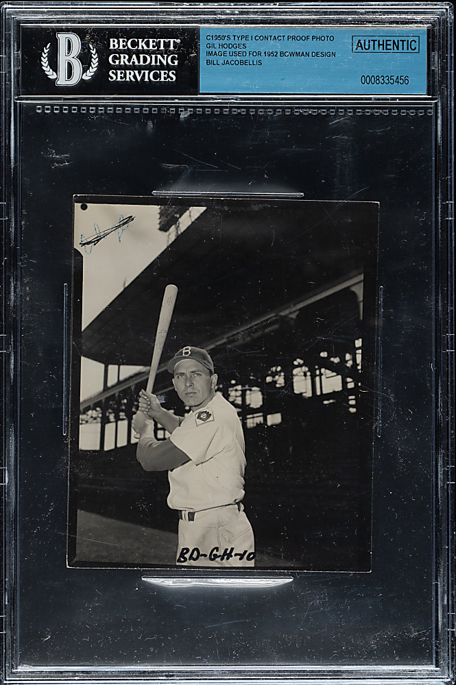 Circa 1950s Gil Hodges Original Bill Jacobellis Contact-Proof Photograph Beckett Type I - Image Used for 1952 Bowman Card!