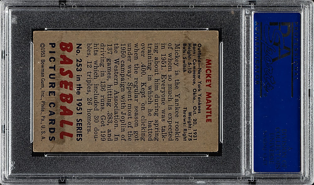 1951 Bowman #253 Mickey Mantle Rookie PSA EX 5