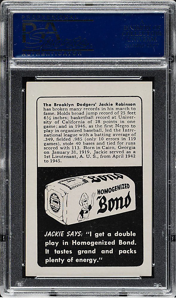 Circa 1947 Bond Bread Jackie Robinson Portrait PSA EX-MT+ 6.5 - True Rookie Card!